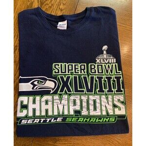 Seattle Seahawks T Shirt Super Bowl XLVIII Champions NFL Football Sz XL Navy